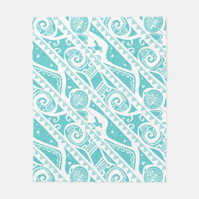 Moana | Teal Tribal Pattern Fleece Blanket (Front)