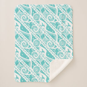 Moana   Teal Tribal Pattern Sherpa Blanket