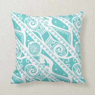Moana   Teal Tribal Pattern Throw Pillow