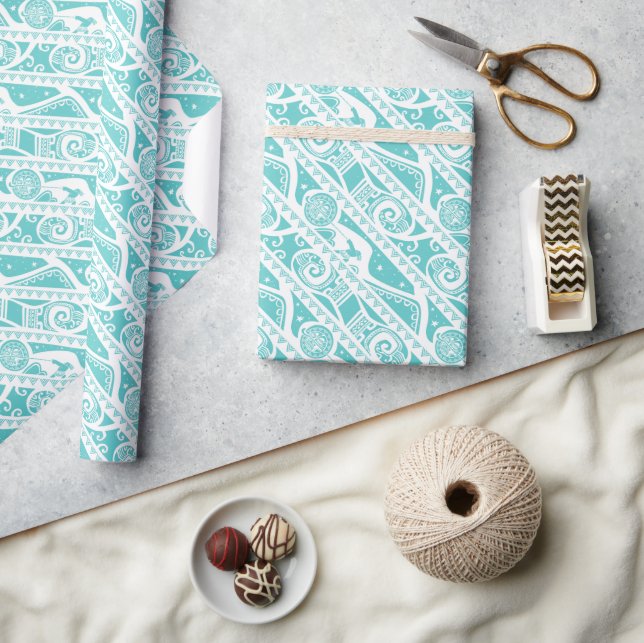 Moana | Teal Tribal Pattern Wrapping Paper (Crafts)