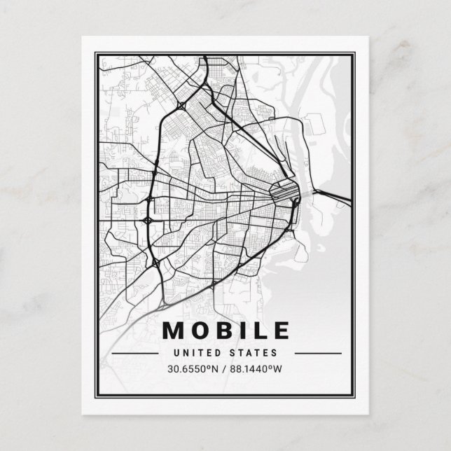 Mobile Alabama USA Travel City Map Postcard (Front)