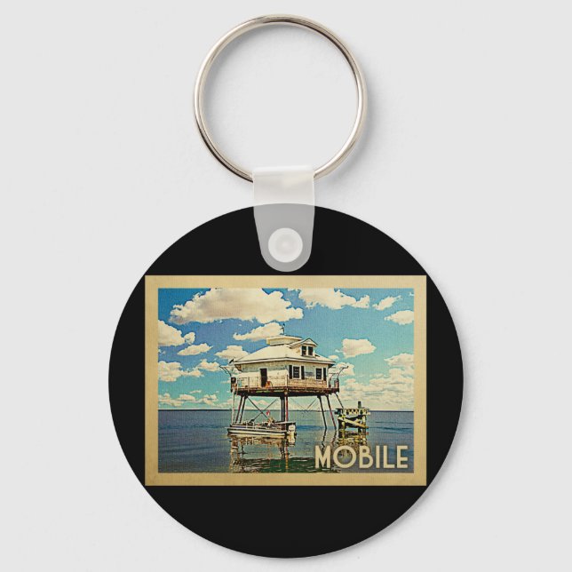 Mobile Alabama Vintage Travel Keychain (Front)