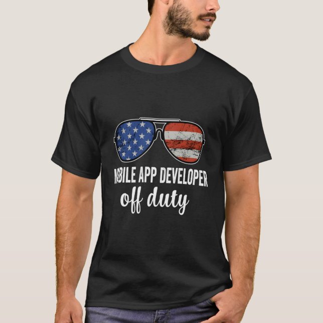 Mobile App Developer Off Duty American Flag Sungla T-Shirt (Front)