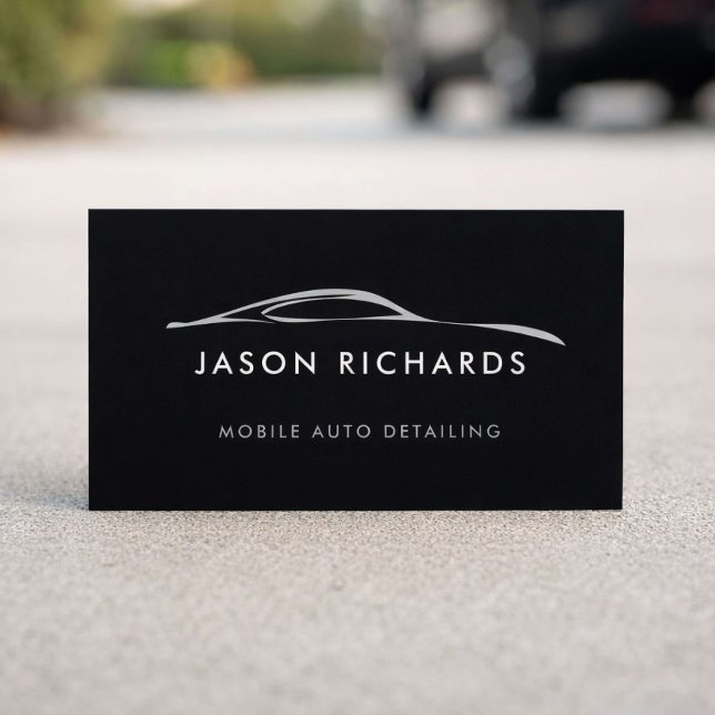 Mobile Auto Detailing Logo Black Business Card (Creator Uploaded)