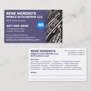 Mobile Automobile Car Repair Mechanic 2 Sided Busi Business Card