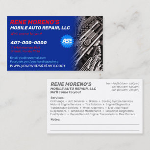 Mobile Automobile Car Repair Mechanic 2 Sided Busi Business Card