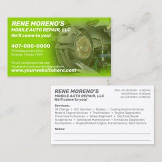 Mobile Automobile Car Repair Mechanic 2 Sided Business Card