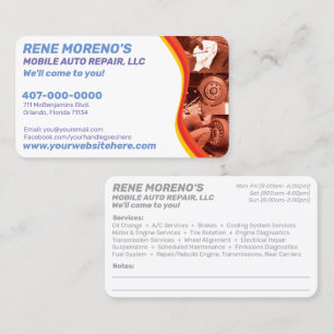 Mobile Automobile Car Repair Mechanic 2 Sided Business Card