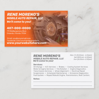 Mobile Automobile Car Repair Mechanic 2 Sided Business Card