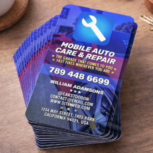 MOBILE CAR MECHANIC & AUTO REPAIR   Editable Pro Business Card