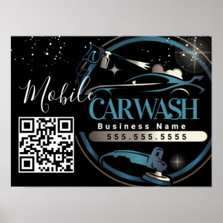 Mobile Car Wash Detail - Business Logo QR Code Poster
