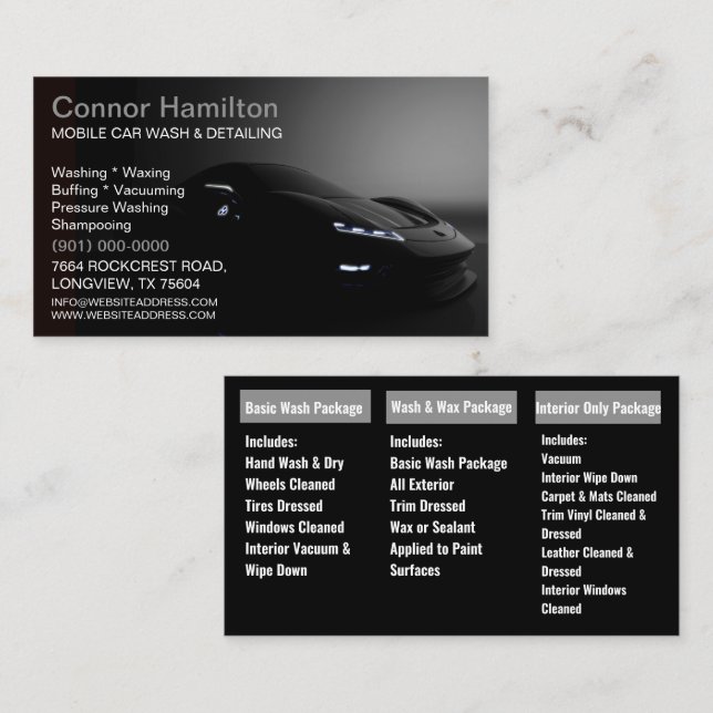 Mobile Car Wash Detailing Pressure Washing  Business Card (Front/Back)