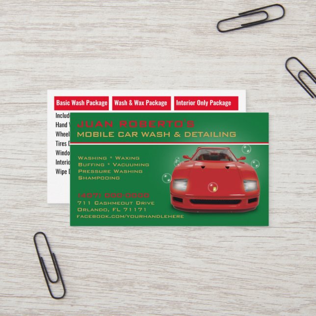 Mobile Car Wash Detailing Pressure Washing Business Card (Front/Back In Situ)