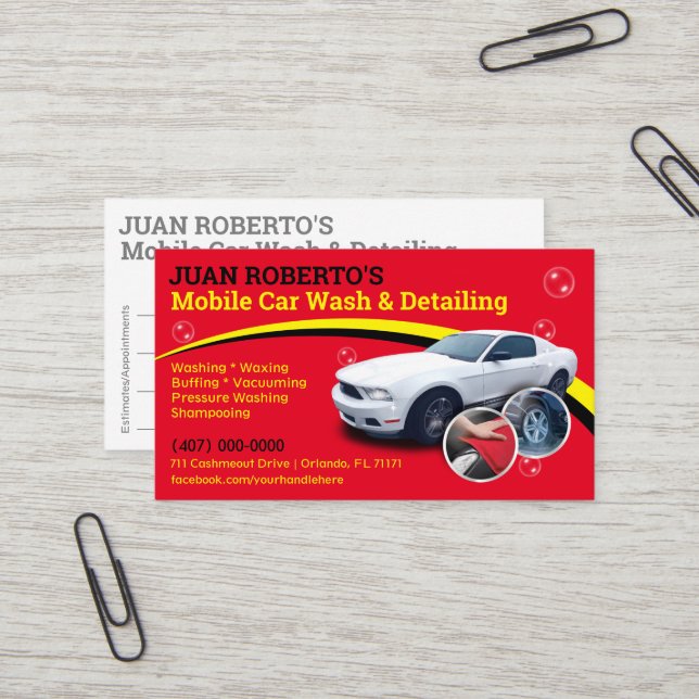 Mobile Car Wash & Detailing - Pressure Washing Tem Business Card (Front/Back In Situ)