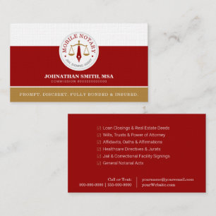 Mobile Custom Legal Signing Agent Linen Red Gold Business Card
