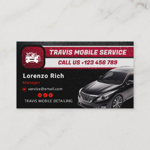 Mobile Detailing Business   Modern Black Red Business Card