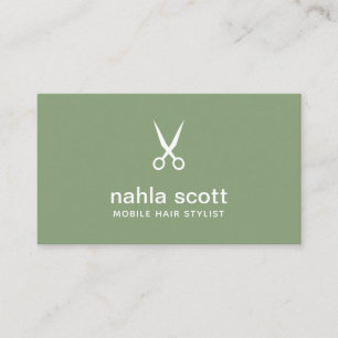 Mobile Hair Stylist Modern Sage Green Scissors Business Card