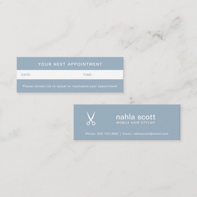 Mobile Hair Stylist Scissors Blue Appointment Mini Business Card (Front/Back)