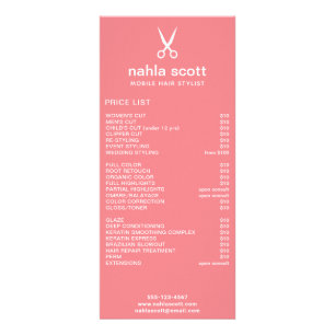 Mobile Hair Stylist Scissors Coral Price List Rack Card