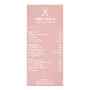 Mobile Hair Stylist Scissors Dusty Pink Price List Rack Card