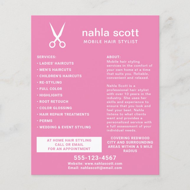 Mobile Hair Stylist Scissors Modern Dark Pink Flyer (Front)