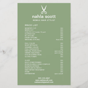 Mobile Hair Stylist Scissors Price List Green Flyer