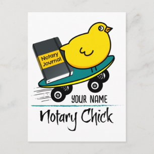 Mobile Notary Chick on Skateboard Customized Name Postcard