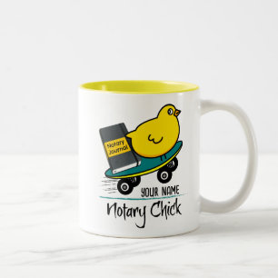 Mobile Notary Chick on Skateboard Customized Name Two-Tone Coffee Mug