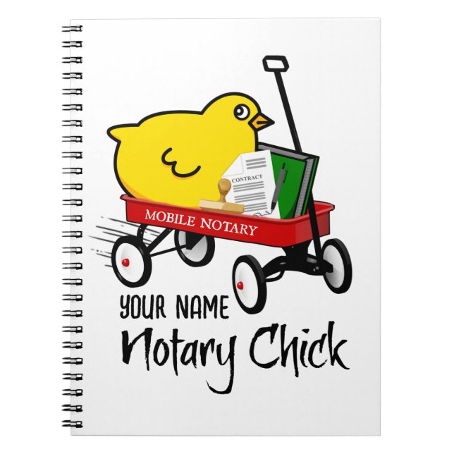 Mobile Notary Chick Red Wagon Customized Name Notebook (Front)