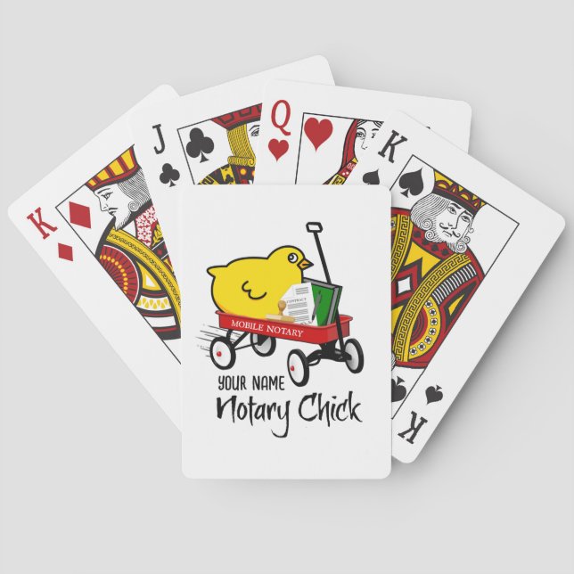 Mobile Notary Chick Red Wagon Customized Name Playing Cards (Back)