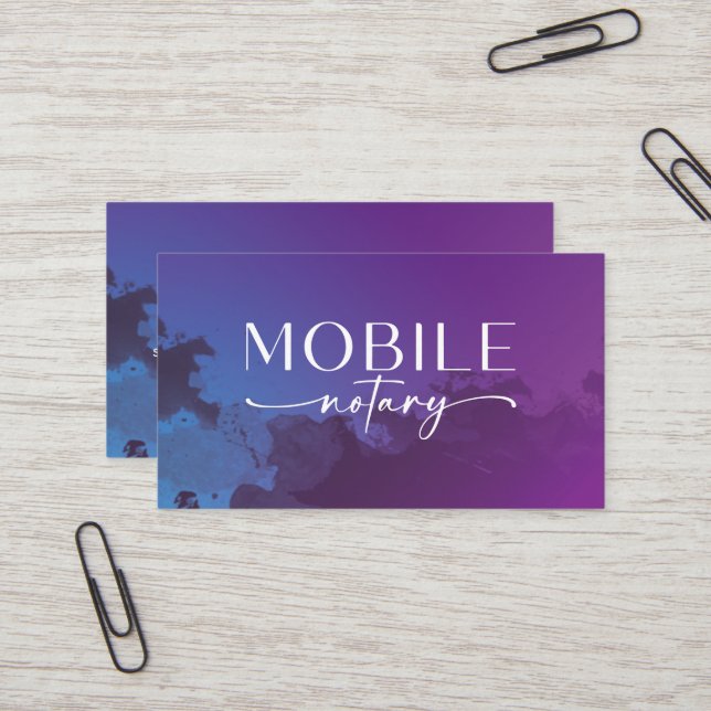 Mobile Notary Hand Lettering Purple Business Card (Front/Back In Situ)