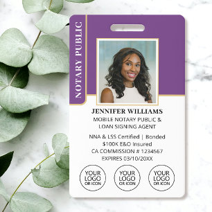 Mobile Notary ID Badge Photo Logo Modern Purple