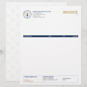 Mobile Notary Legal Signing Navy Gold Invoice Letterhead