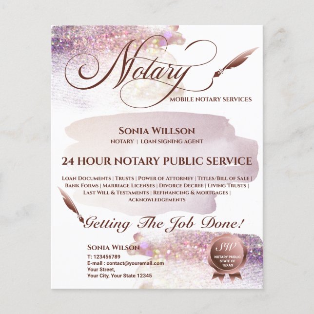 Mobile Notary & Loan Signing Agent Blush Pink Flye Flyer (Front)