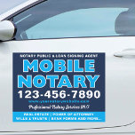 Mobile Notary Loan Signing Agent Name Navy Blue Car Magnet<br><div class="desc">Advertise your Mobile Notary business on trips and during events with a personalized car magnet. This stylish and modern template includes your services, telephone number, website or email, slogan or name and example of services offered. Custom vehicle magnets are a great way to attract new clients for your Notary Public...</div>