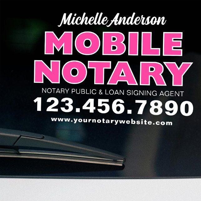 Mobile Notary Loan Signing Agent Pink Promotional Window Cling (Creator Uploaded)