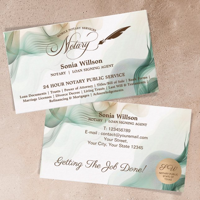 Mobile Notary & Loan Signing Agent Sage Green Business Card (Creator Uploaded)