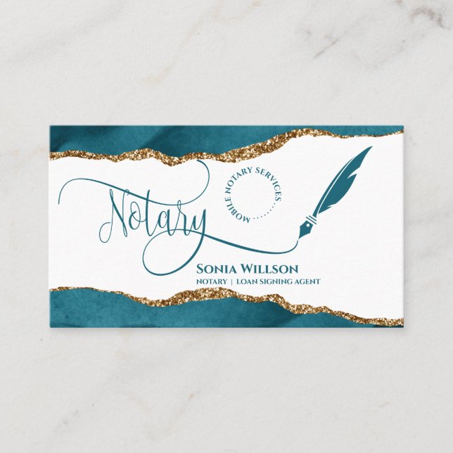 Mobile Notary & Loan Signing Agent Teal QR Code Business Card (Front)