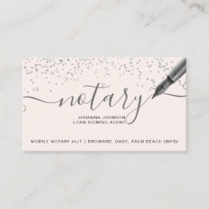 Mobile Notary loan silver confetti typography Business Card
