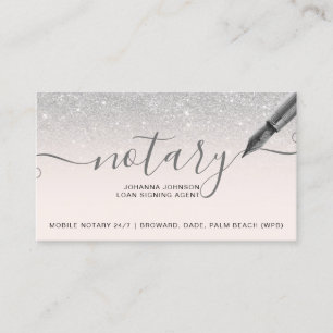 Mobile Notary loan silver glitter typography Business Card