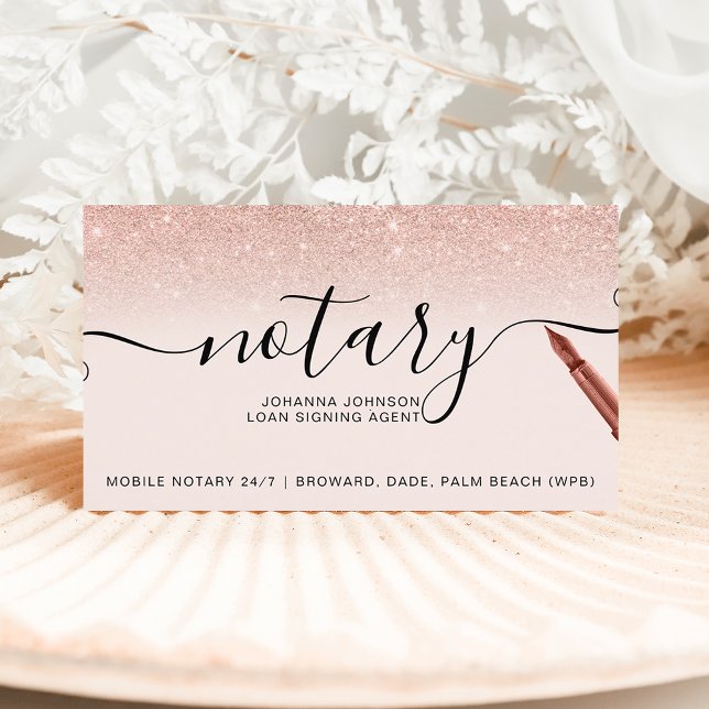 Mobile Notary loan typography rose gold glitter Business Card (Creator Uploaded)