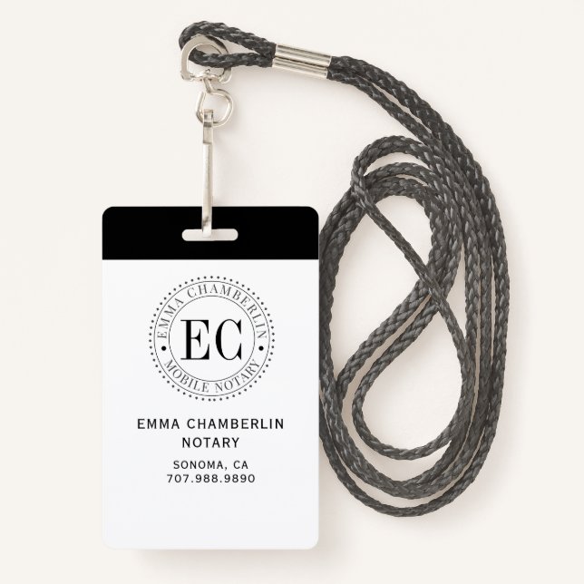 Mobile Notary Public Badge (Front with Lanyard)