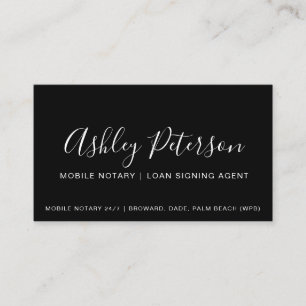 Mobile Notary public black typography minimalist Business Card