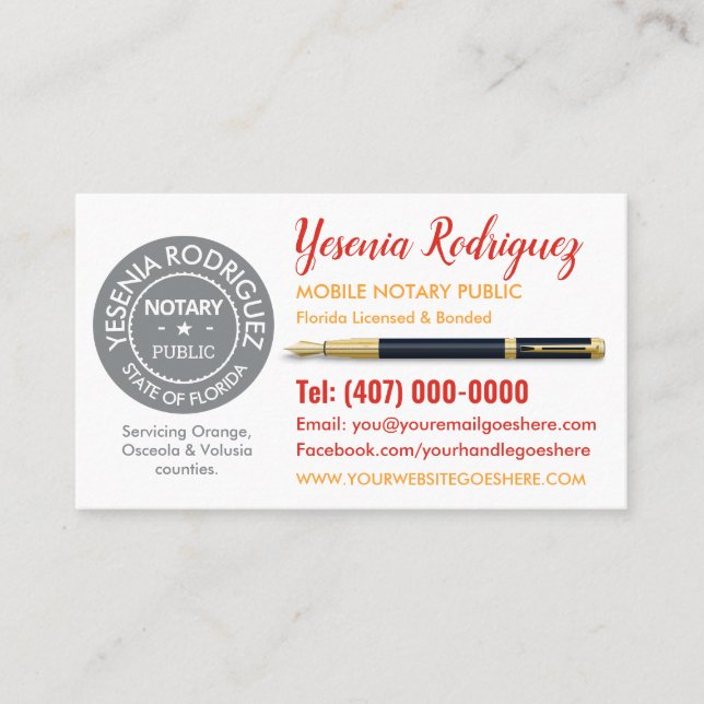 Mobile Notary Public Business Card (Front)