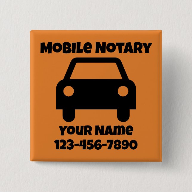 Mobile Notary Public Car Symbol Customized 2 Inch Square Button (Front)