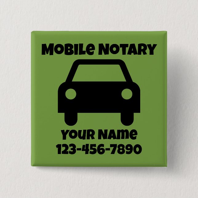 Mobile Notary Public Car Symbol Customized 2 Inch Square Button (Front)