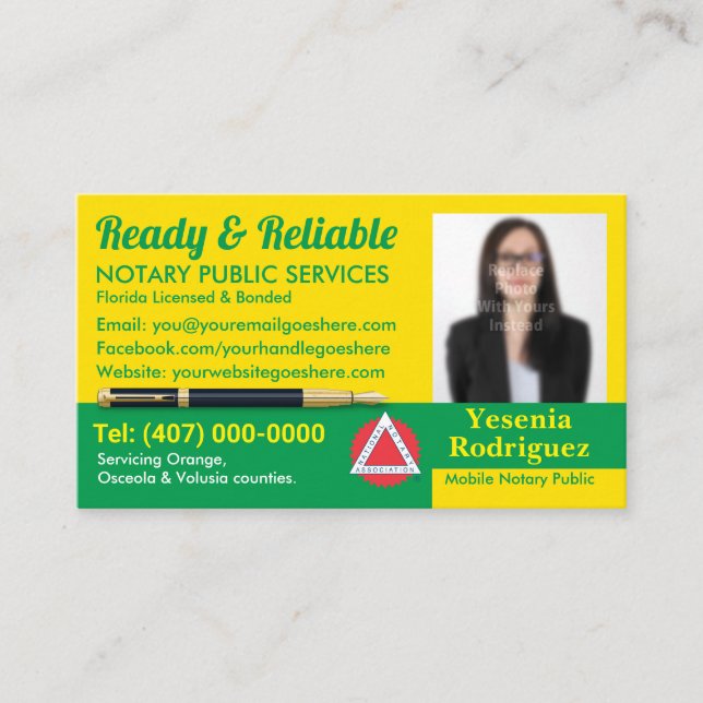 Mobile Notary Public Customizable Photo Business C Business Card (Front)