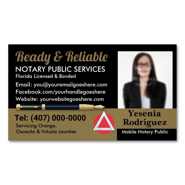 Mobile Notary Public Customizable Photo Business C Magnetic Business Card (Front)