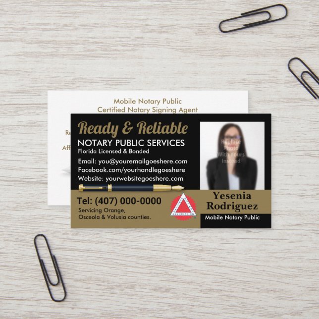Mobile Notary Public Customizable Photo Business Card (Front/Back In Situ)