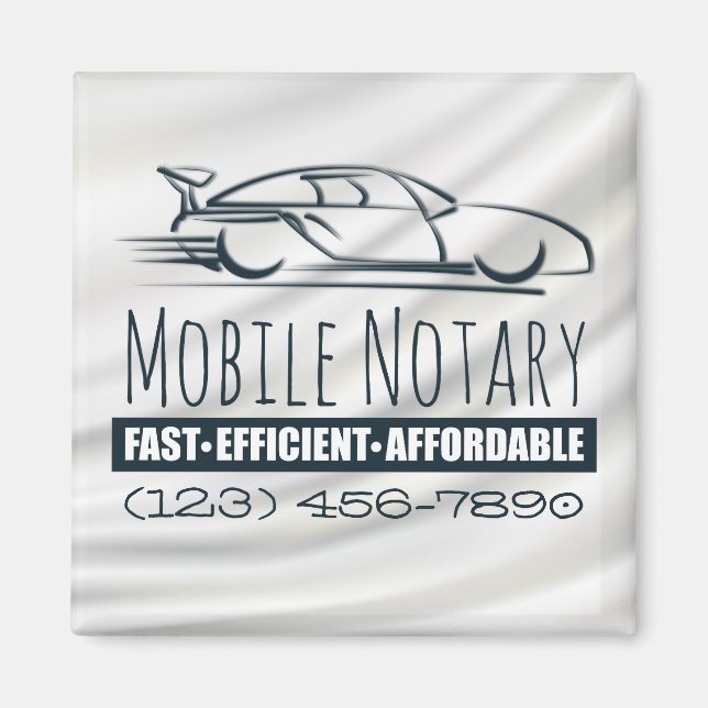Mobile Notary Public Fast Car with Phone Number Magnet (Front)